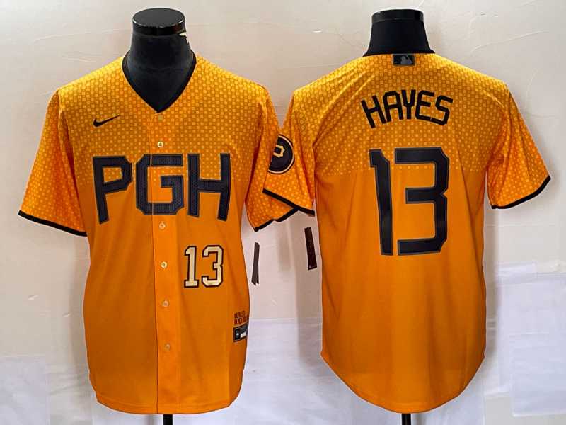 Men's Pittsburgh Pirates #13 KeBryan Hayes Number Gold 2023 City Connect Stitched Jersey2,We sell and wholesale Men's Pittsburgh Pirates #13 KeBryan Hayes Number Gold 2023 City Connect Stitched Jersey2 on line form chian!